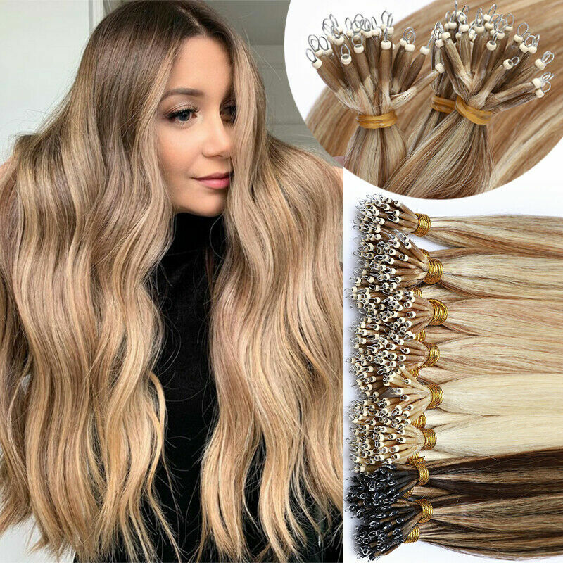 Double Drawn Nano Ring Hair Extensions Micro Nano Beads Tip Remy Real Human Hair