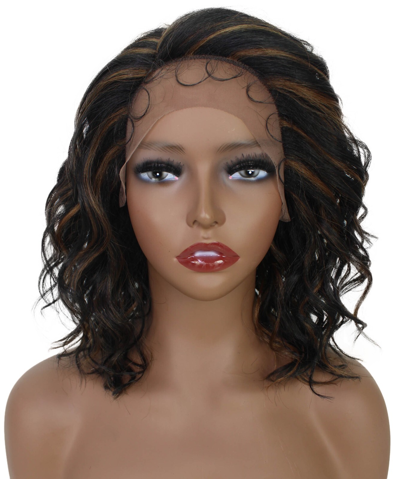 LUXLUXE Khadija 14″ Layered Wavy 3.25″ L Side Parting HD Lace Front Wig,BL-0168