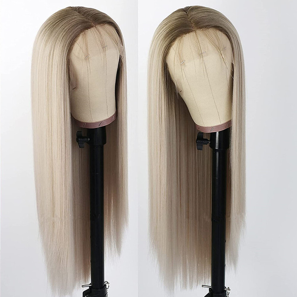 Brown Blonde Ombre Heat Resistant Synthetic Lace Front Wigs Long Straight Hair
