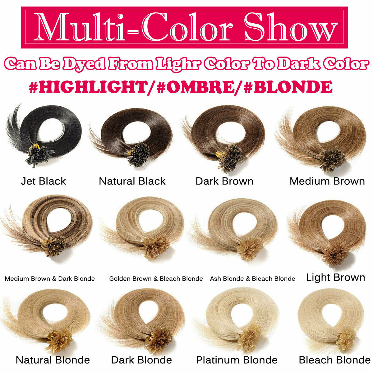 Nail U-Tip Pre Bonded Keratin Hot Fusion Glue 100% Remy Human Hair Extensions US