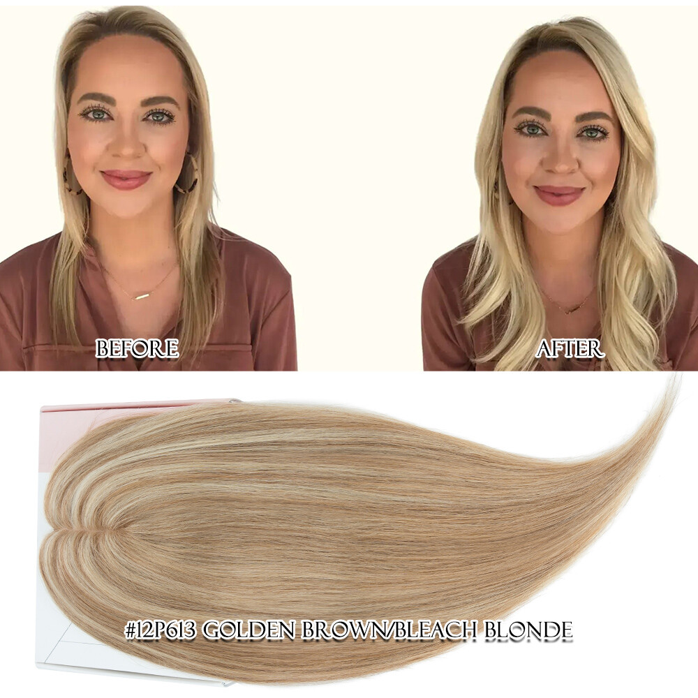 Top Topper Toupee Clip In Remy 100% Human Hair Silk Base Wiglet THICK Piece Weft