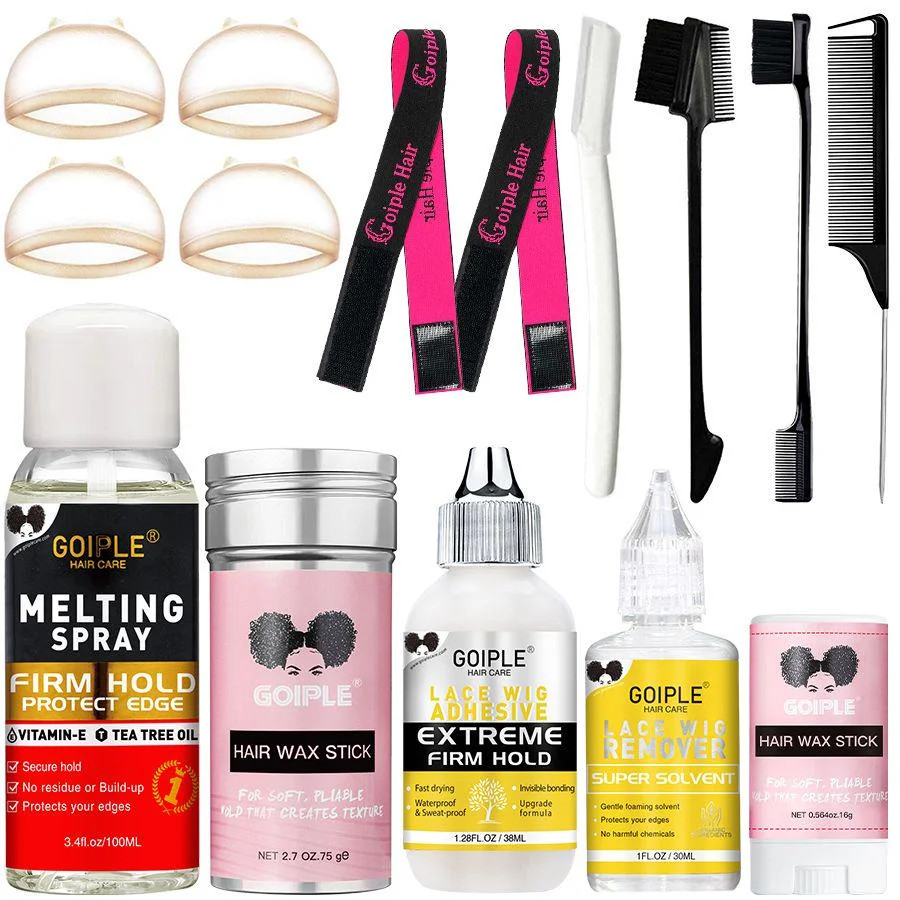 Goiple Lace Melting Spray Kit with Wig Glue Hair Wax Stick Waterproof Strong Hol
