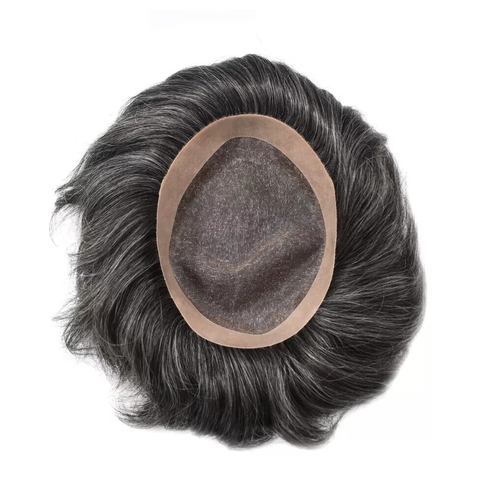 Mens Toupee Fine Mono Hairpiece Poly Skin Hair System Pu Replacement WigCustom-m