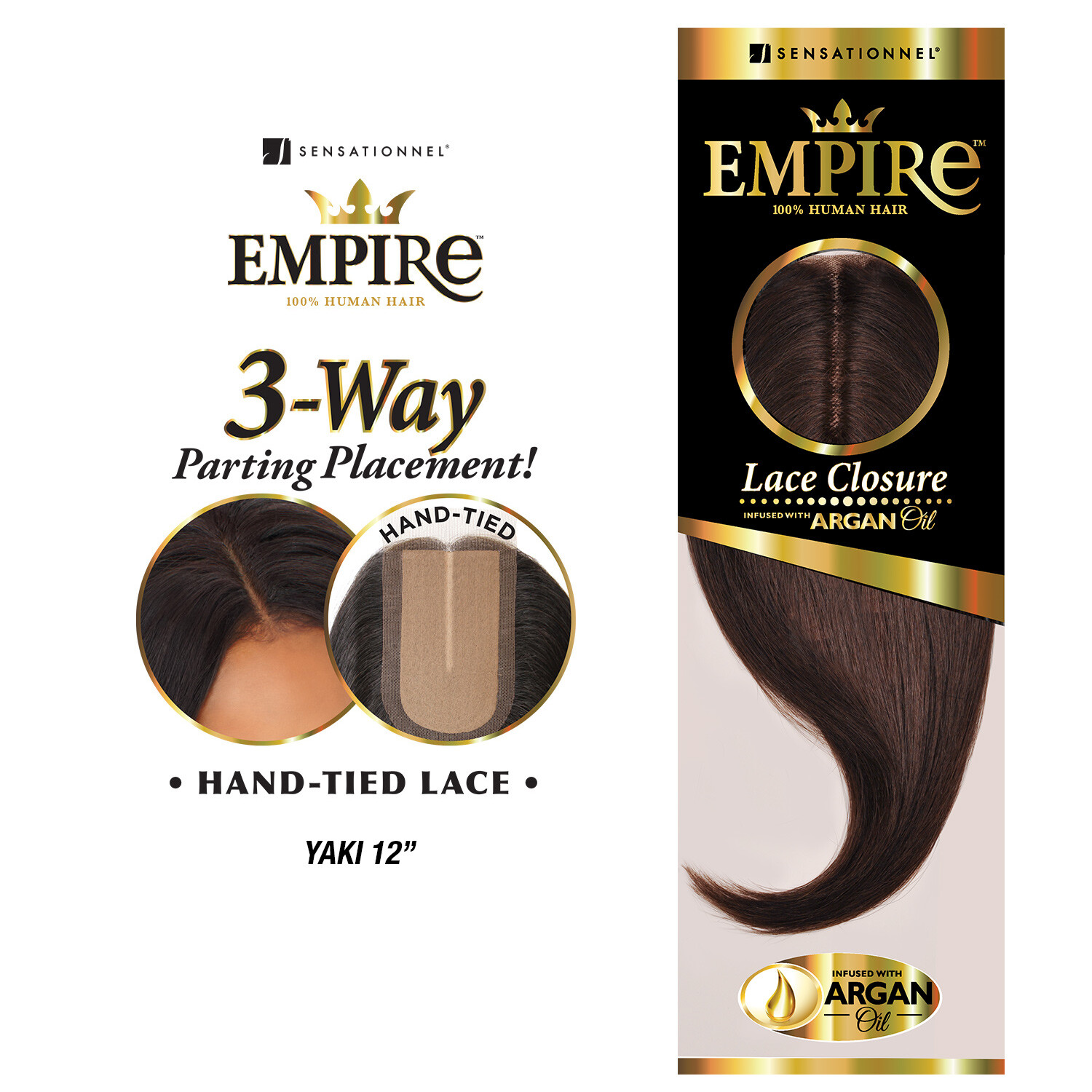 SENSATIONNEL 100% HUMAN HAIR EMPIRE 3-WAY PARTING LACE CLOSURE – YAKI 12″