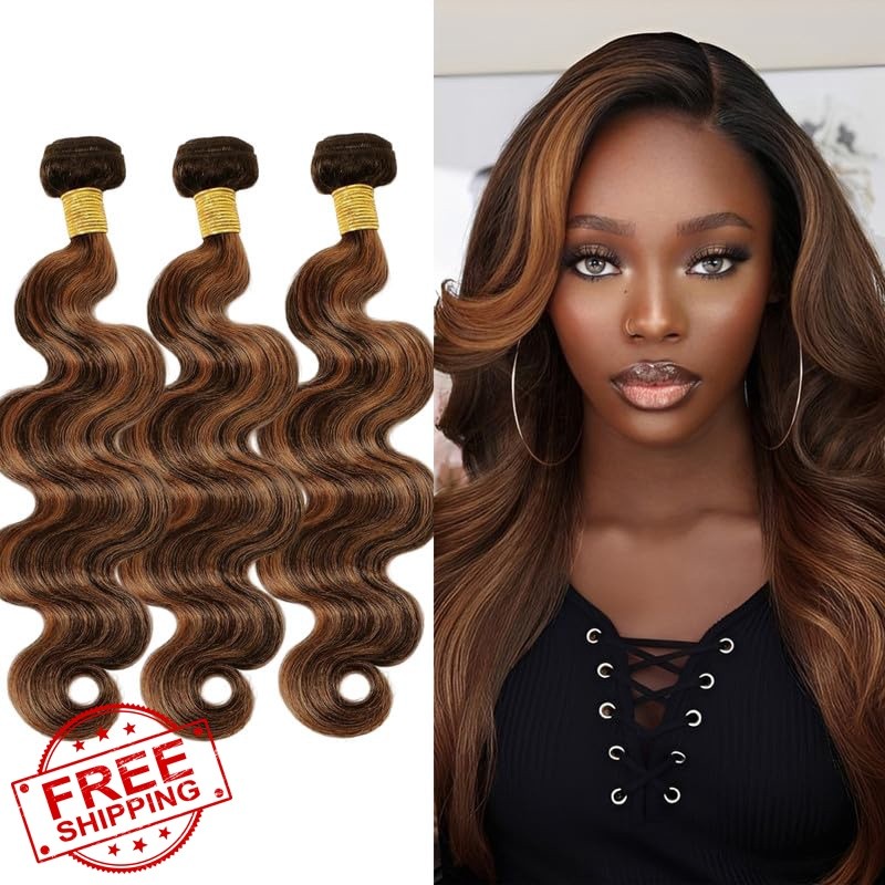 Brown Highlight Human Hair Bundles 10 12 14Inch Body Wave Bundles Human Hair …