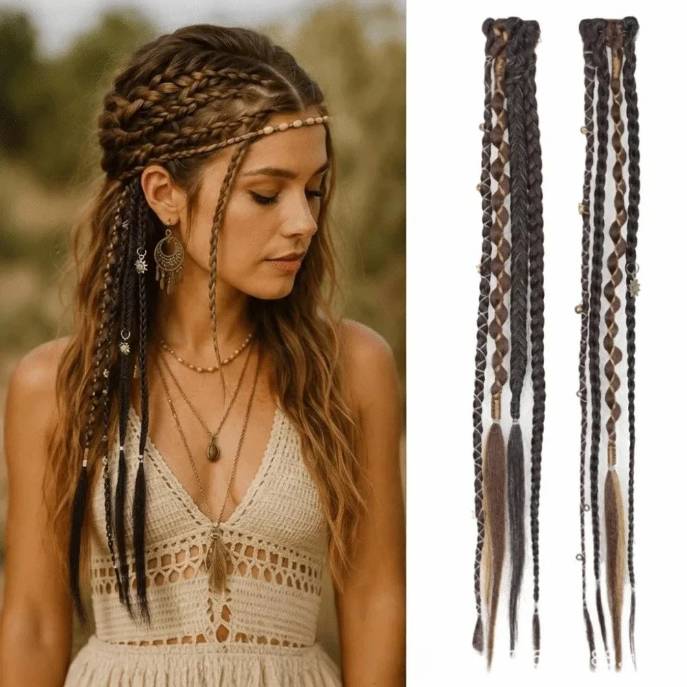 Handmade Bohemia Clip in Synthetic Hair Extensions Long Braid Weaving Clip on
