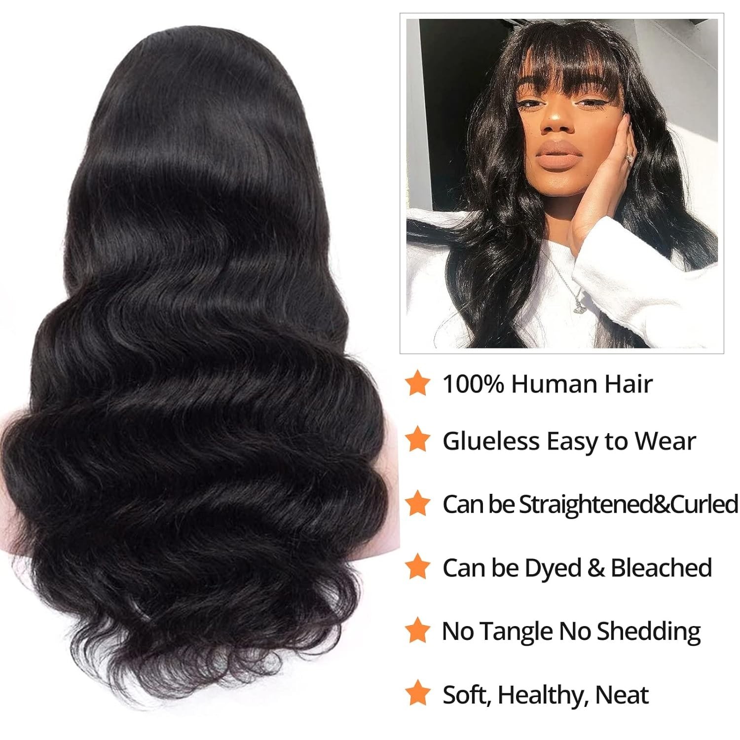 Human Hair Wigswith Bangs Body Wave Wig Glueless Machine Made Wig with Bang