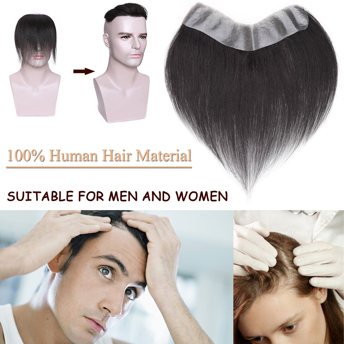 Unisex Toupee Thin Skin Hairpiece Human Hair System Replacement Forehead Topper