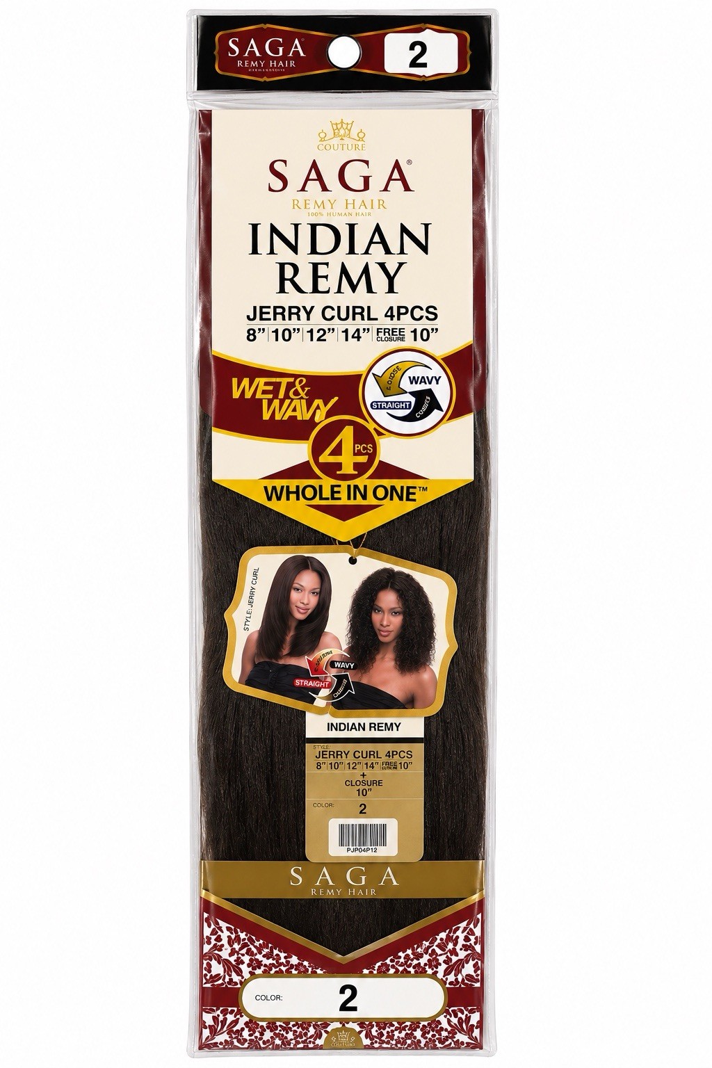 SAGA Indian Remy Jerry Curl Color #2 Weft Extensions 8”,10”,12”14” + Closure