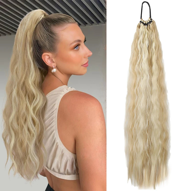 Elastic Tie Synthetic Long Curly Wavy Ponytail Extensions Women Hairpiece Daily