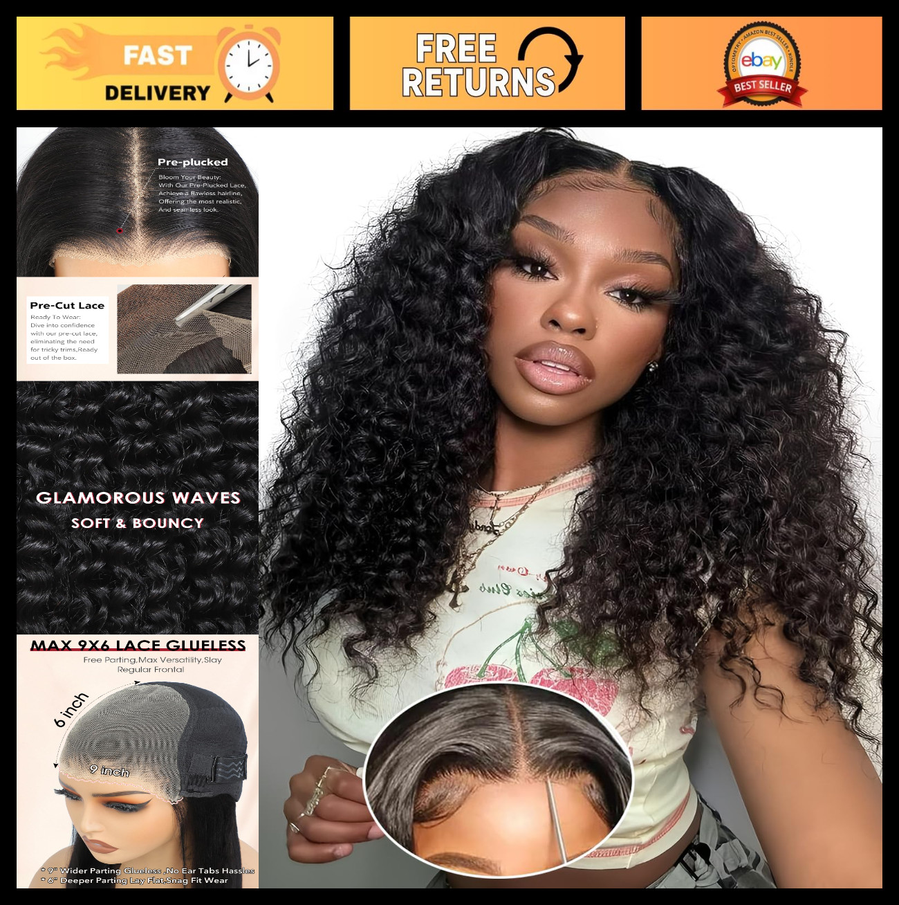 18″ HD Lace Front Wig – 9X6 Max Part, Glueless, Pre-Plucked, 210% Density Curly