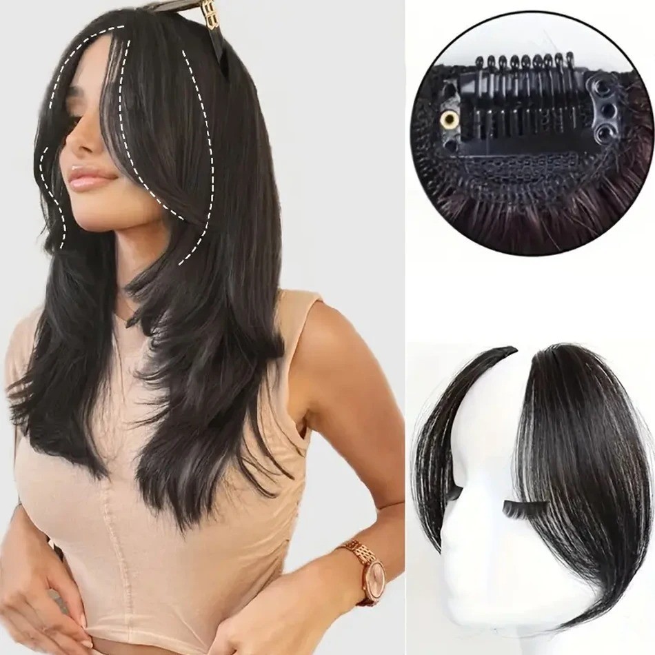 2pcs Side Bangs Synthetic Hair Extension Easy Clip In Gradient Bangs Natural