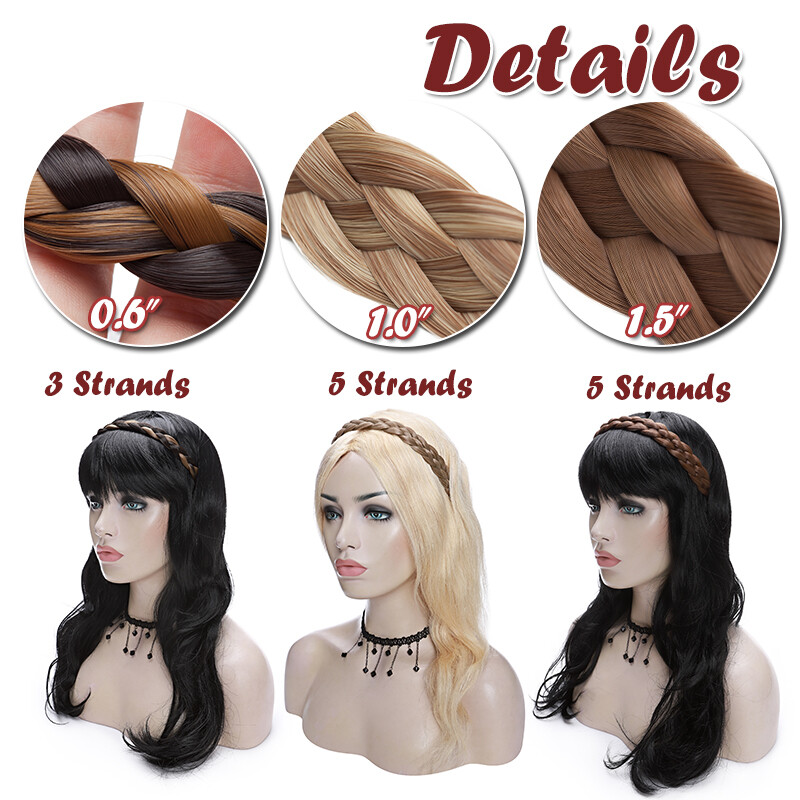 Women Hair Braided Plaited Headband Plait Hairband Hairwear as Human Synthetic