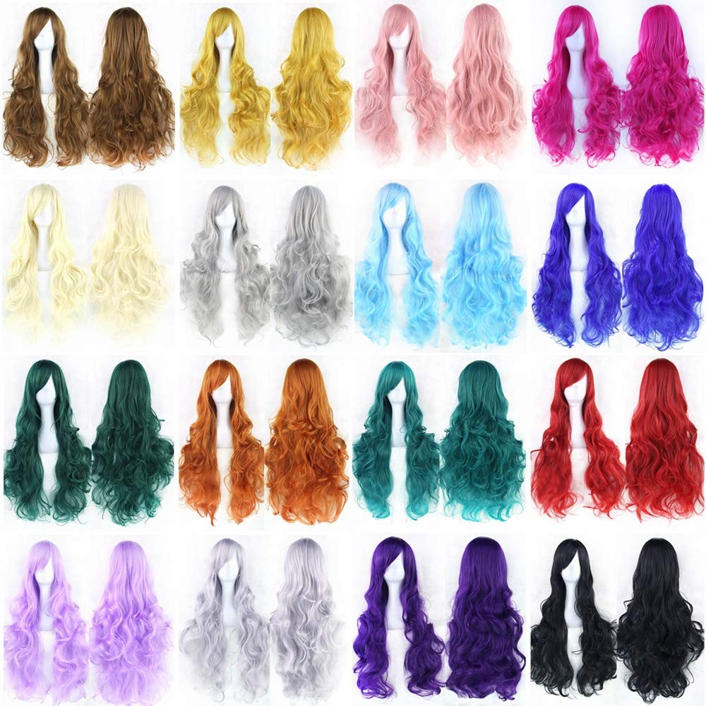 IMISSU 80cm Long Curly Natural Hair Cosplay Wig with Bangs Colorful Halloween…