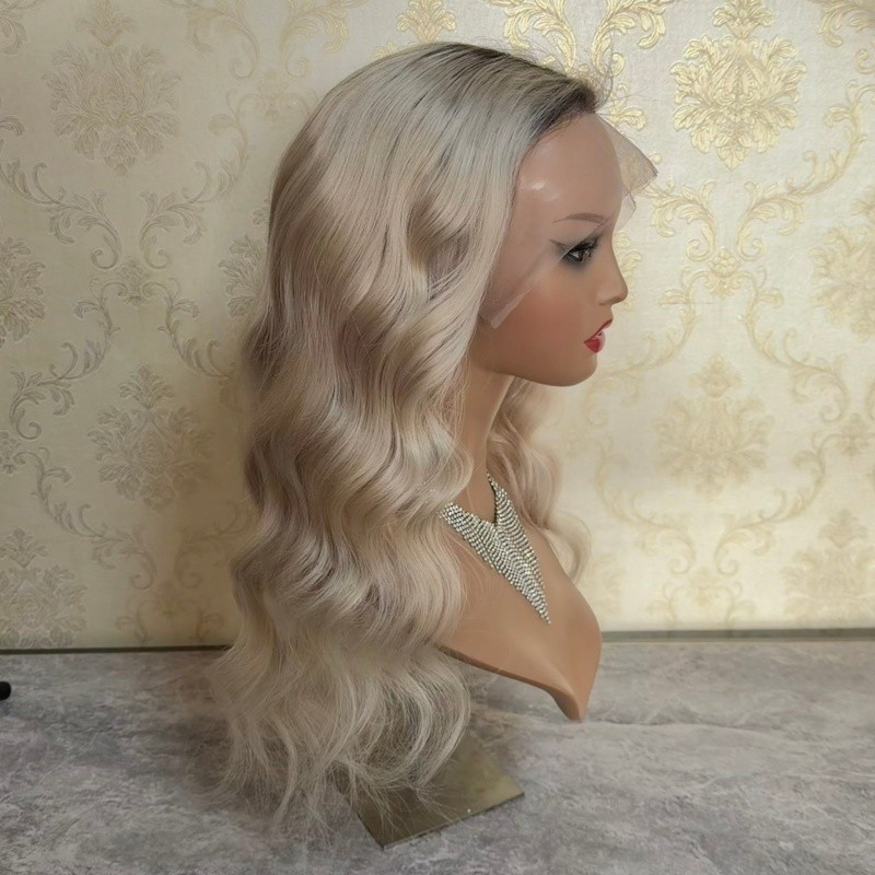 Ombre Platinum Blonde Wave Lace Front Wig Preplucked 100% Human Hair Wig