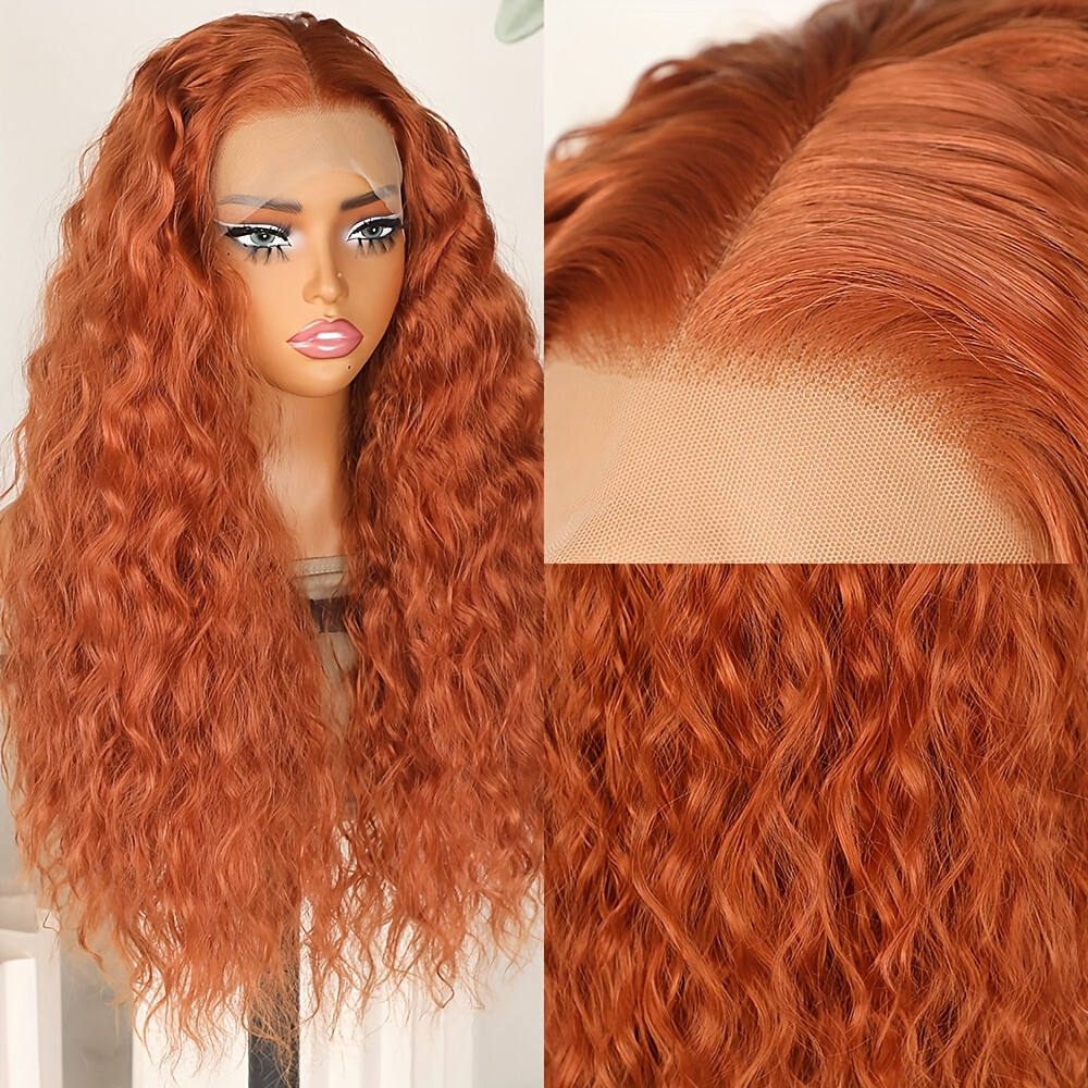 Ginger Orange Synthetic Lace Front Wigs Pre Plucked Natural Loose Curly Hair Wig