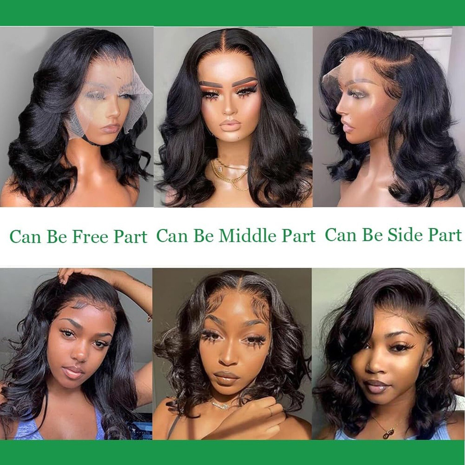 14″ Lace Front Bob Wig Black Natural Hair Body Wave Women Pre Plucked Wigs USA