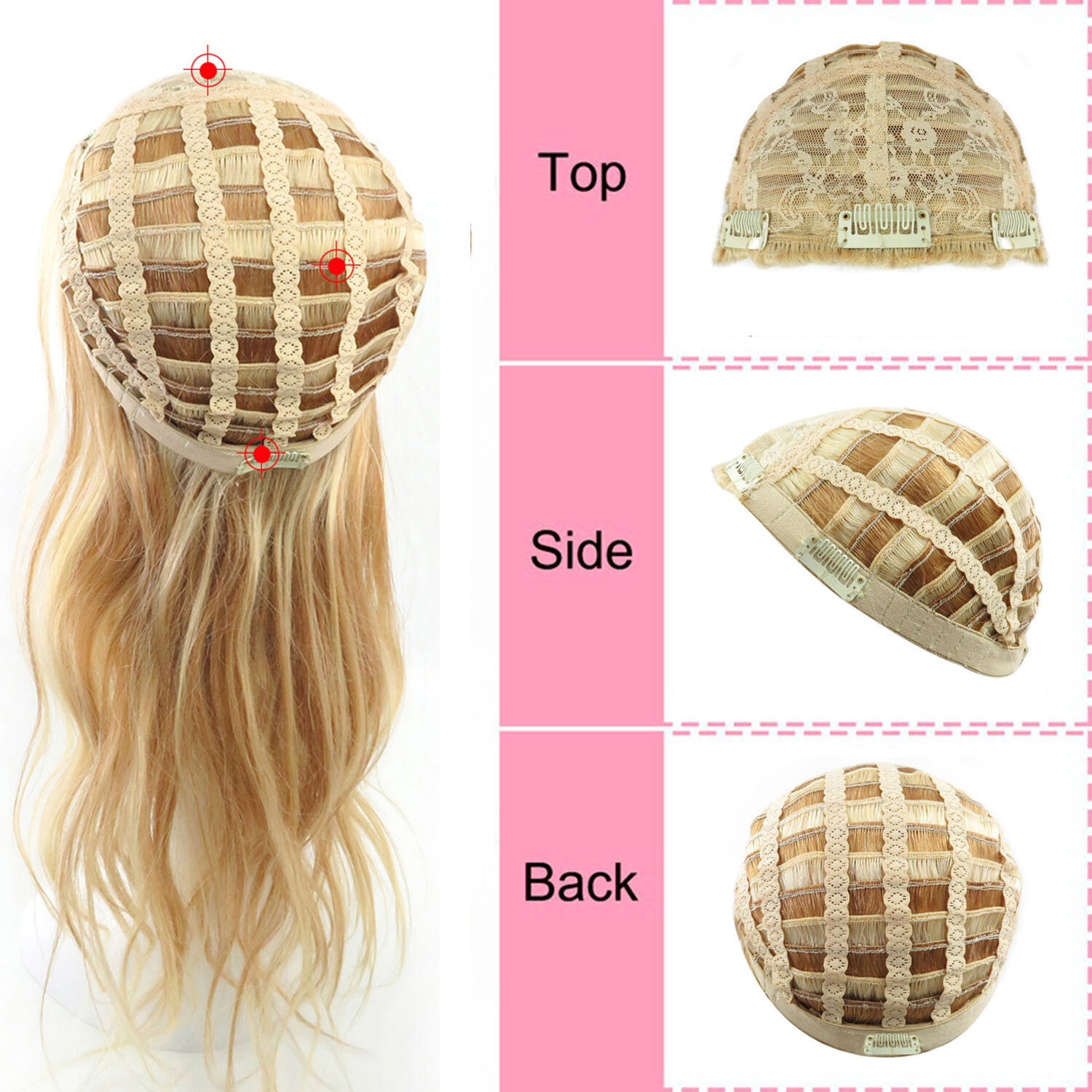 Long Body Wavy Glueless 100% Human Hair 3/4 Half Wig Machine Weft Cap 140g-200g