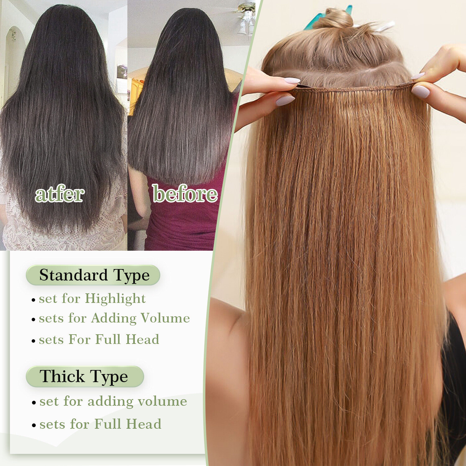 Russian Real Remy Hair One Piece Clip in Human Hair Extensions 3/4 Full Head USA