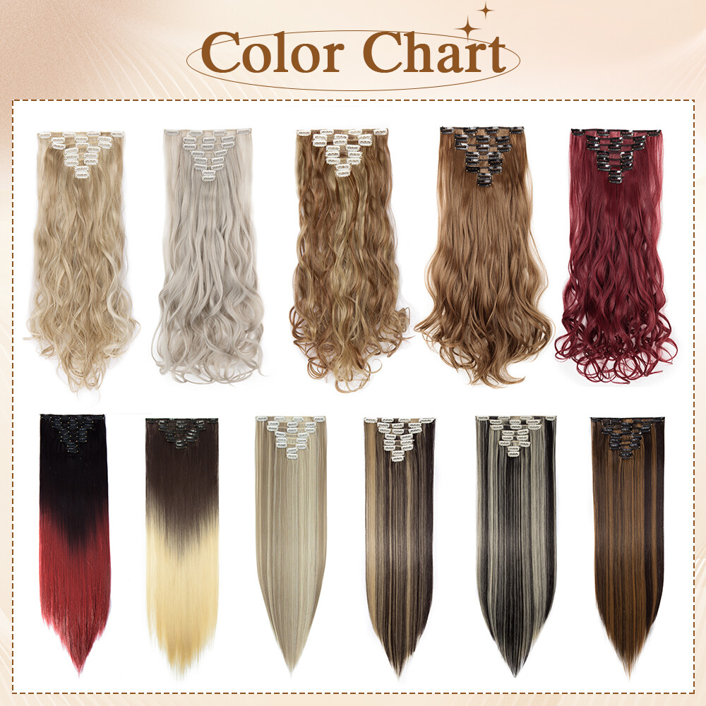 100% Real Natural Full Head Clip in Hair Extensions 8Pcs Straight Wavy Synthetic
