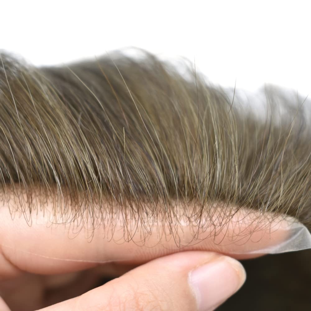 Mens Toupee Ultra Thin Skin Hair Replacement System Invisible V-Loop Hair Piece