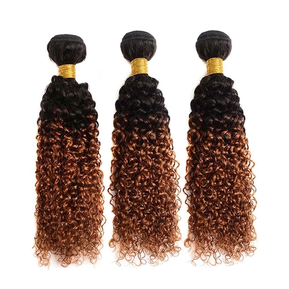 Biliisyff 1B30 Bundles Brown Curly Wave Human Hair Bundles Two Tone Black And