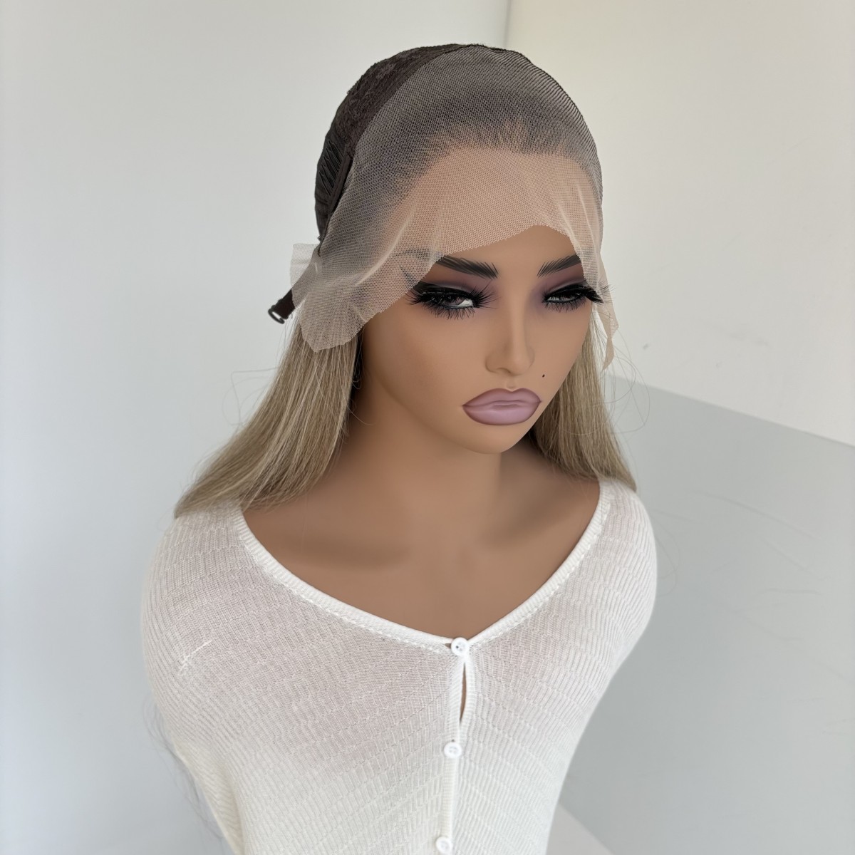 Layered Lace Front Wig Heat Resistant Hair Long Straight Mix Grey