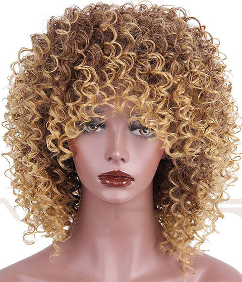 Natural Custom synthetic Afro Kinky Curly Wig light blonde brown women full wig