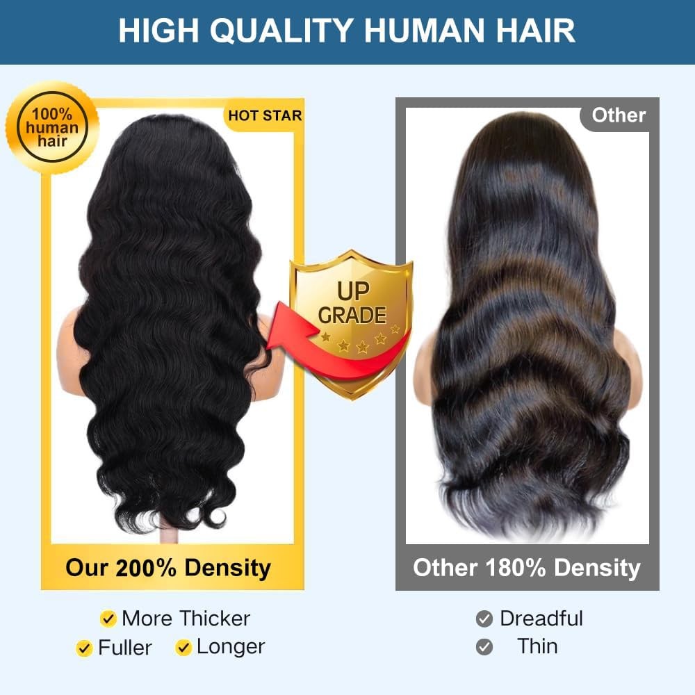 HOT STAR 13×6 Body Wave Lace Front Wigs,100% Human Hair [2-year life], HD Hum…
