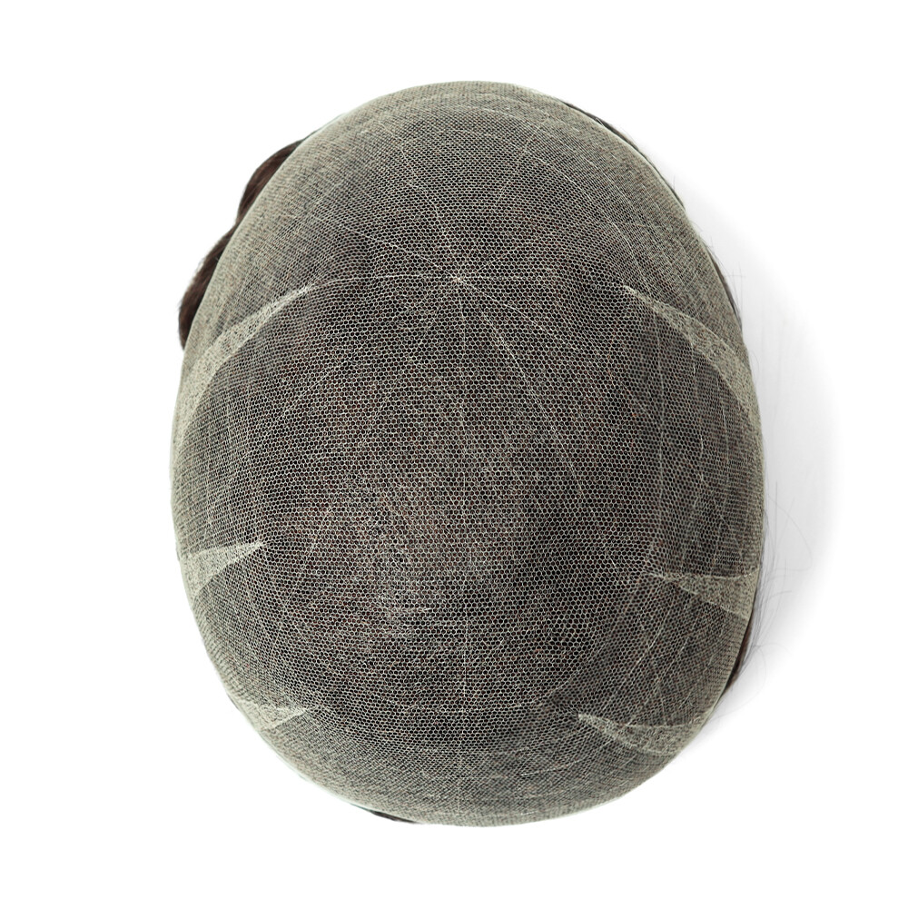 Mens Toupee Swiss Lace Human Hair Replacement System Dark Brown Hairpieces #2