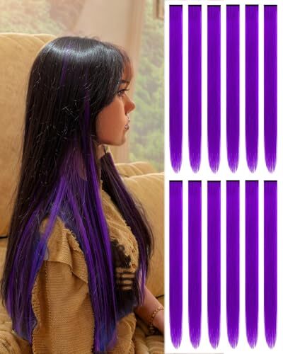 22 Inch Colored Hair extension 12 Pcs Clip in Hair Extension for Women Purple