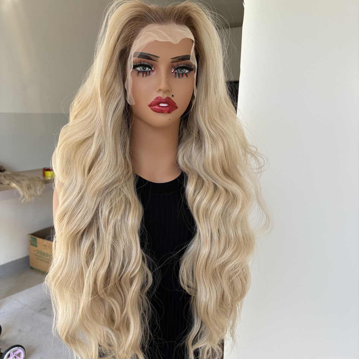 Ombre Blonde Heat Resistant Synthetic Hair Long Wavy Lace Front Wig