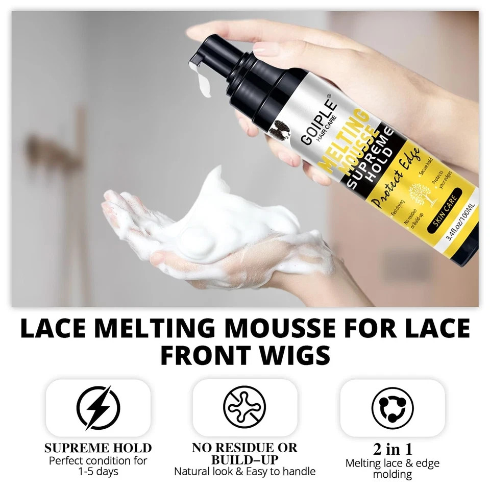 Lace Melting and Holding Mousse Glue-Less Hair Adhesive for Wigs, Wig Glue La…