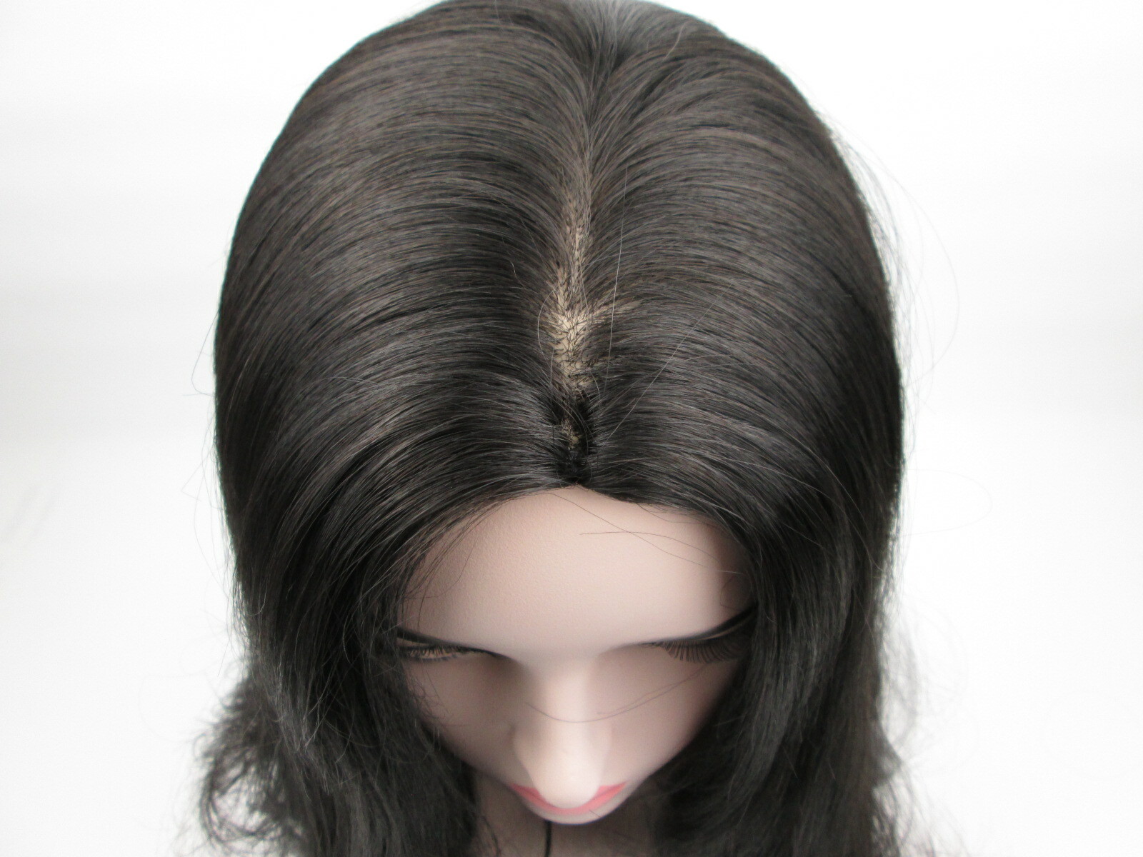 WOMENS LONG STRAIGHT HAIR WIG W/ SOFT CURLS ENDS NO BANGS SKIN TOP CHRISTINE