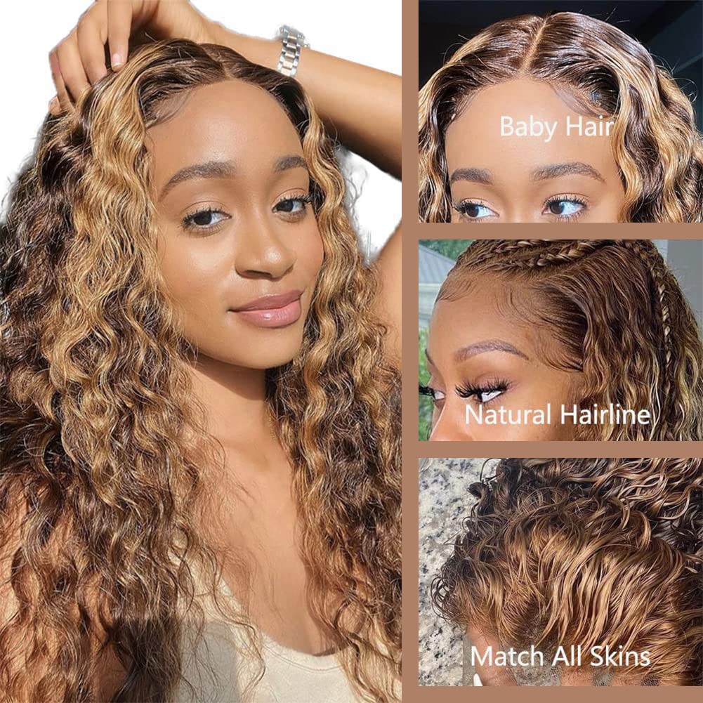 5×5 Deep Wave Honey Blonde Lace Front Wigs Transparent Lace Wigs Human Hair