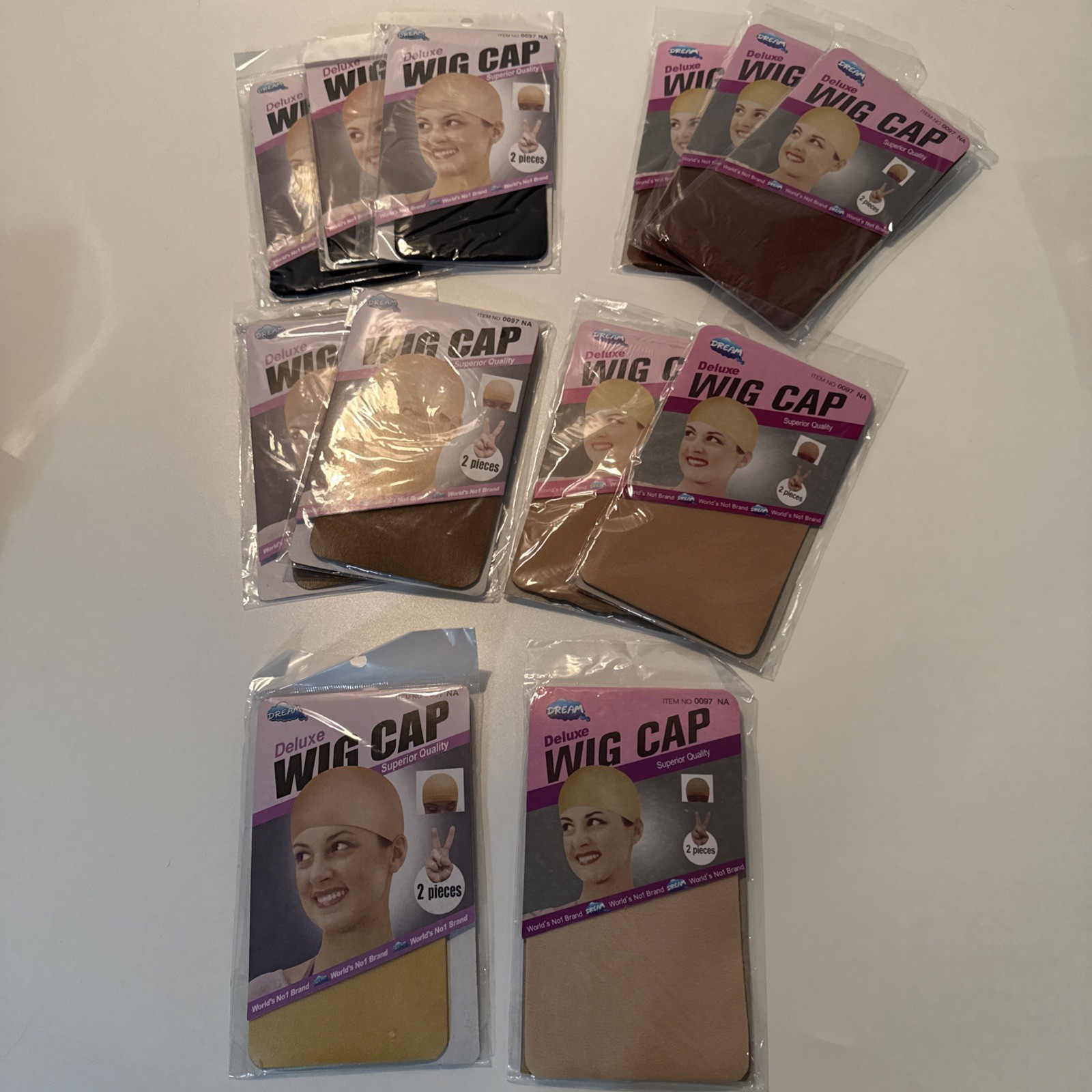 12 packs (24pcs) Dream Deluxe Wig Cap Stocking Wig Liner Black Brown Beige ect