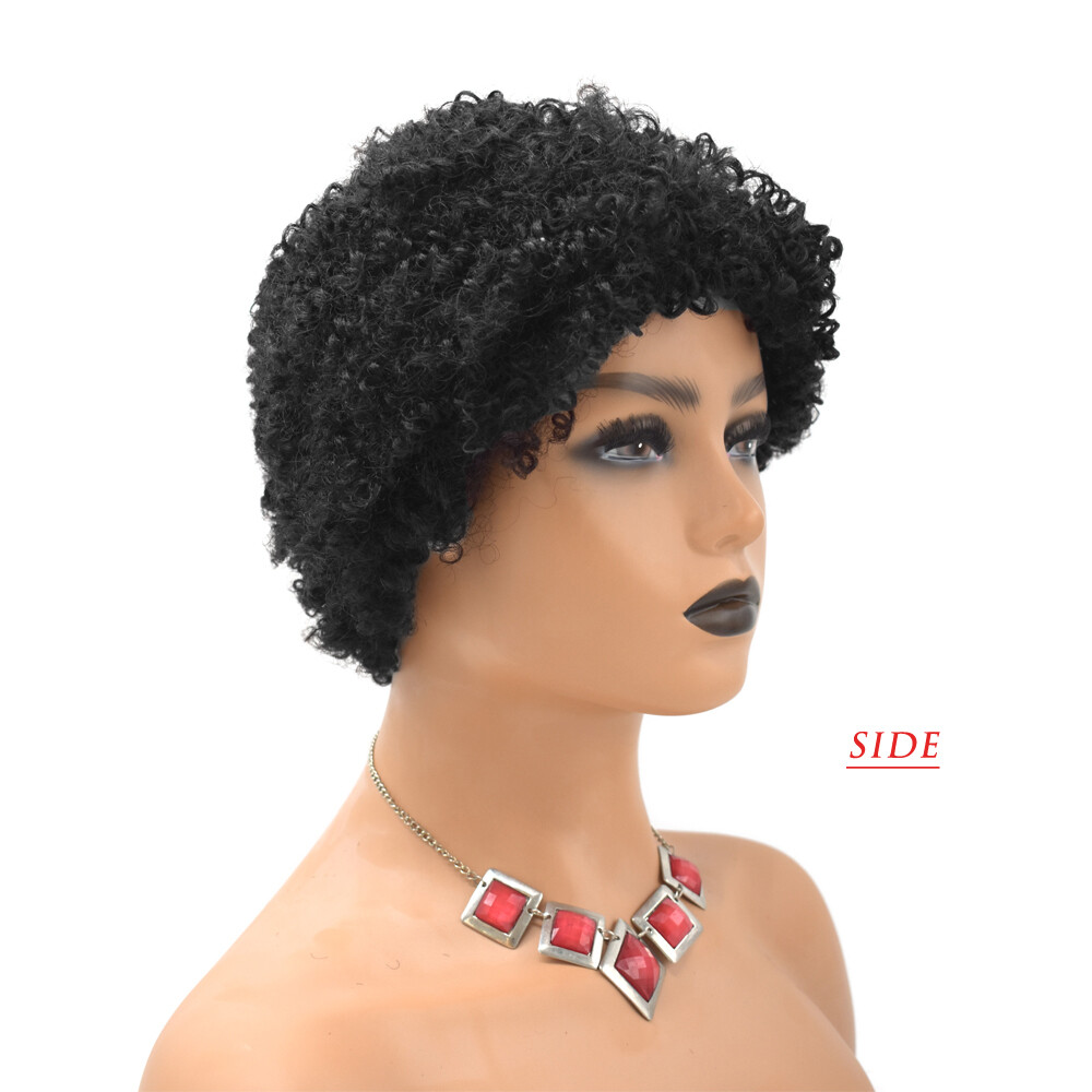 Kinky Curly Short Human Hair Afro Wigs for Black Women with Bangs Brazilian US
