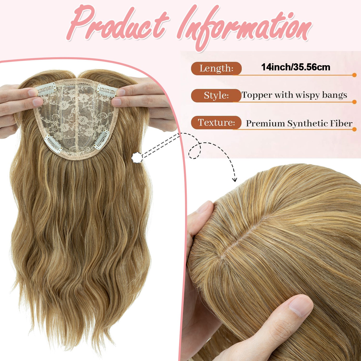 Free Part Women Topper Real As Human Hair Top Toupee Piece Clip in Hairpiece 14″