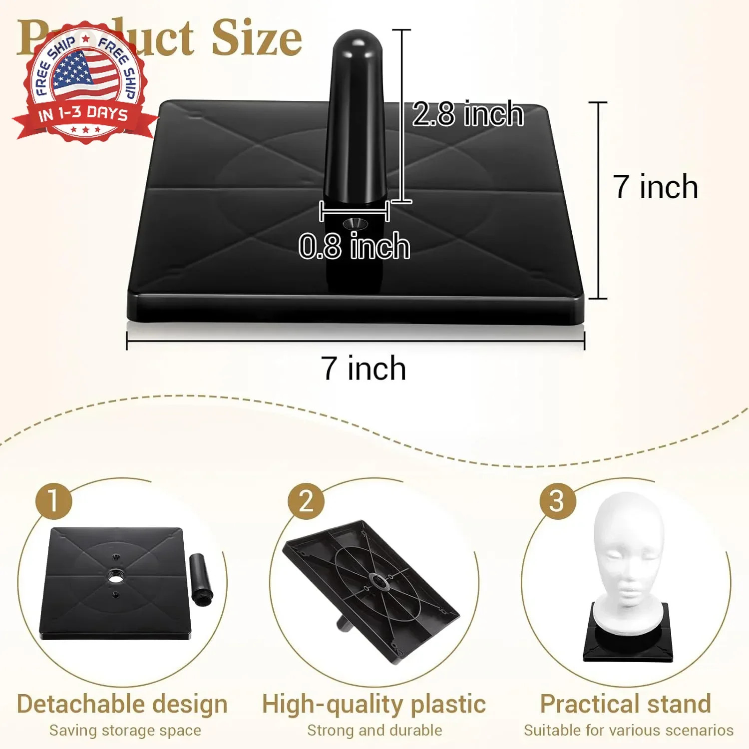 Wig Head Stand Black Plastic Heavy-Duty for Wig Styling Display