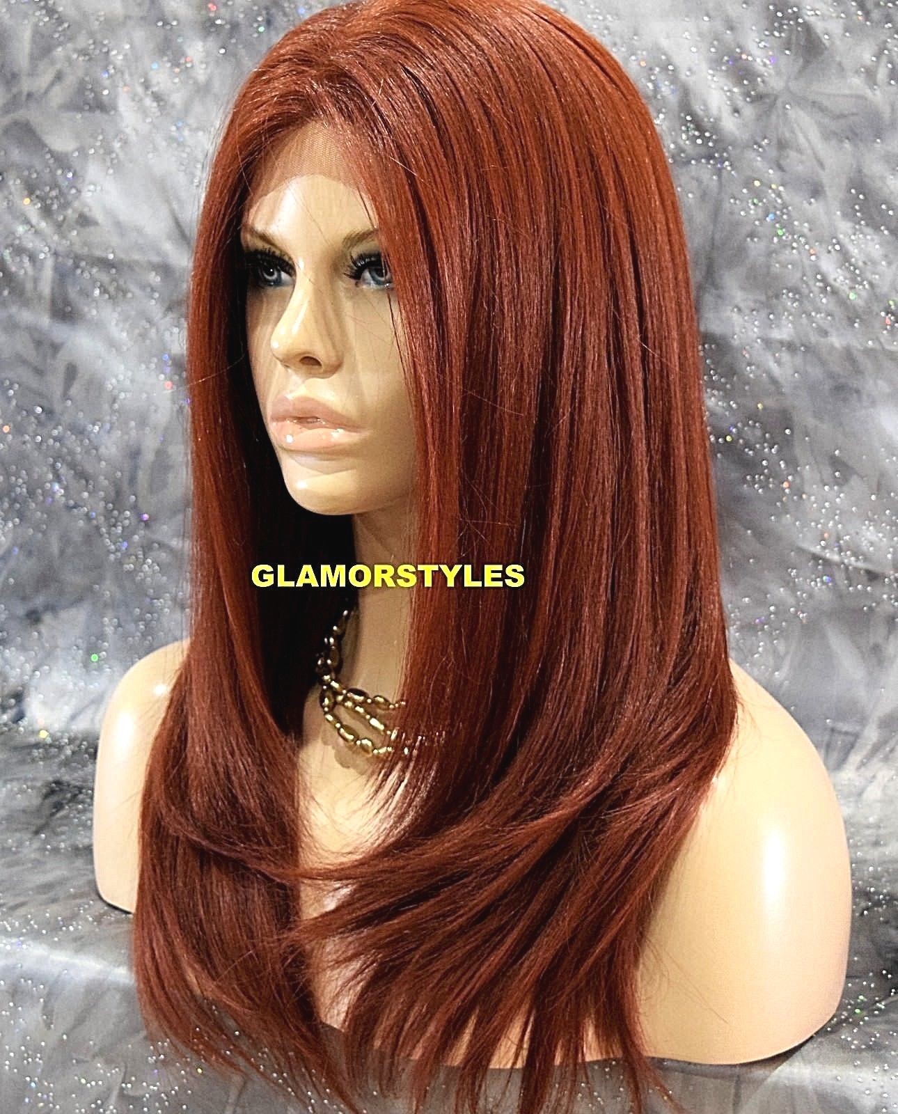 FREE PART LACE FRONT FULL WIG LONG STRAIGHT LAYERED AUBURN #130 HEAT OK NWT