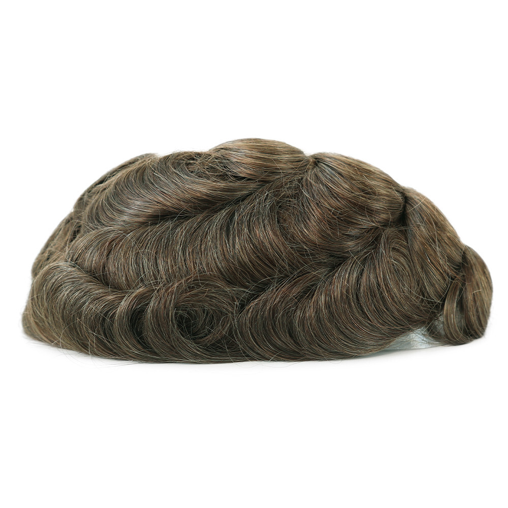 Mens Hair Replacement System Thin Skin Toupee Hairpiece BIO Human Hair #7ASH