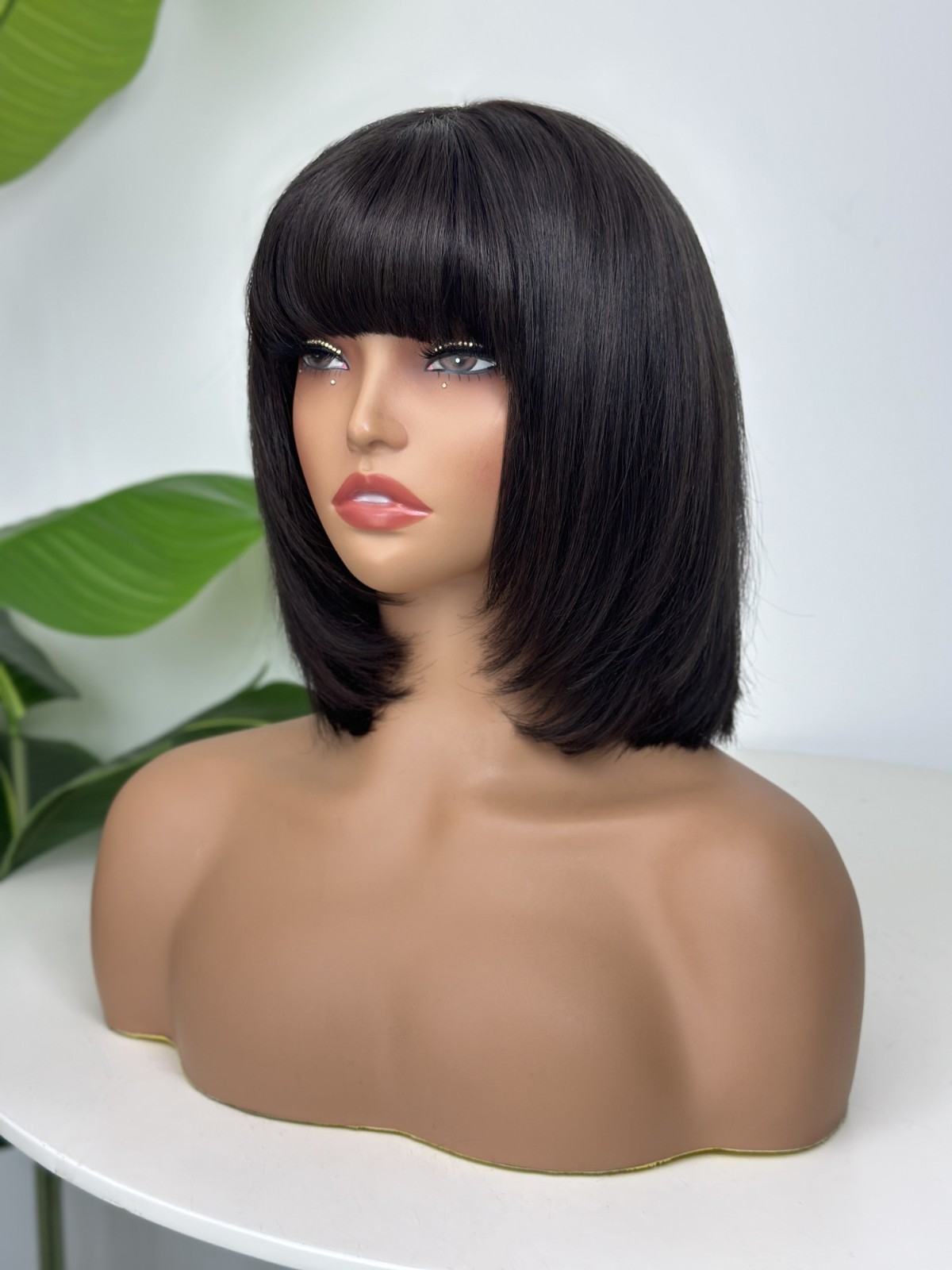 Pre-cut Lace 10” Bob with Bangs 4×4 Silk Top Lace Closure Wig 100% Human Hair