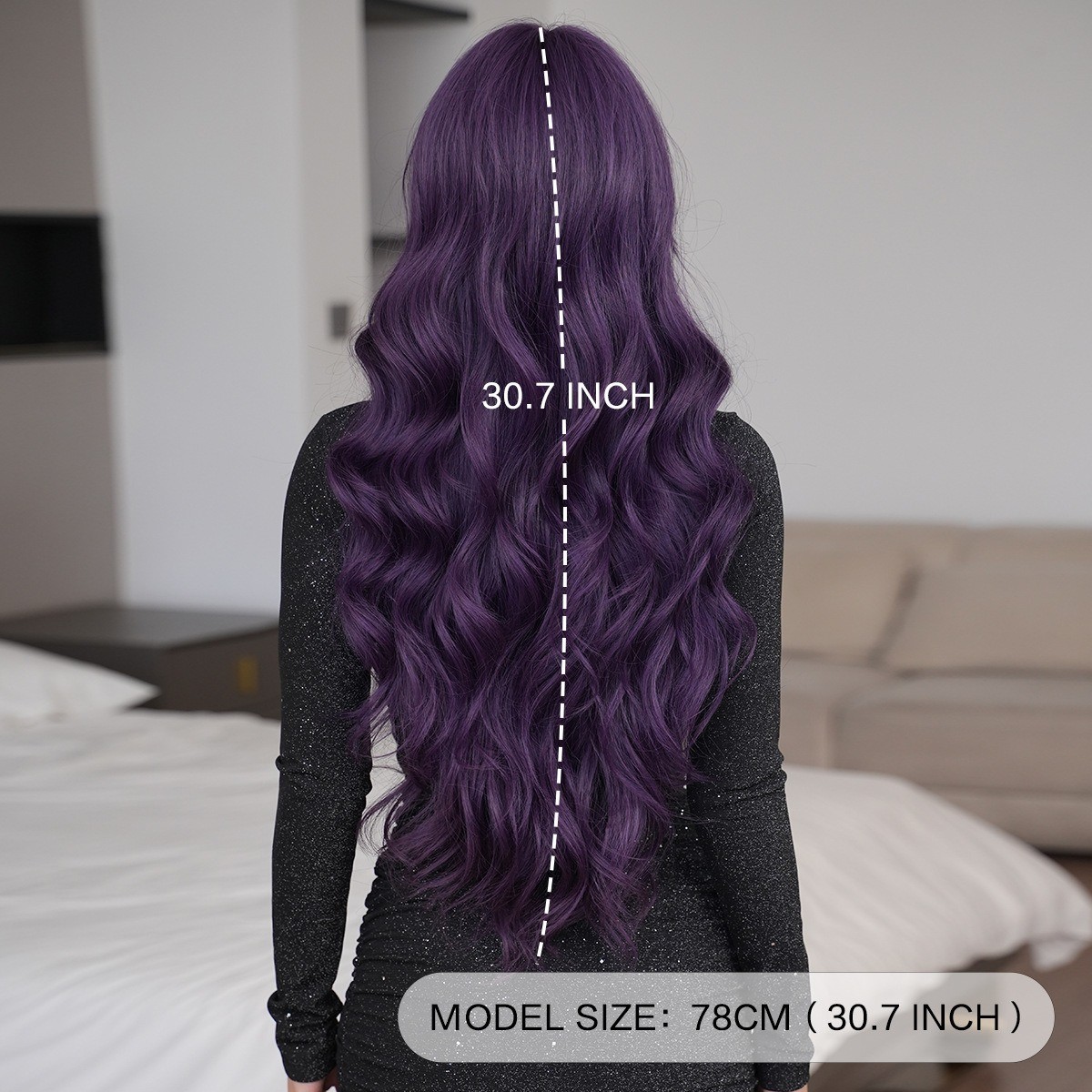 Purple wig woman with long curly hair fluffy deep purple wig full head cover