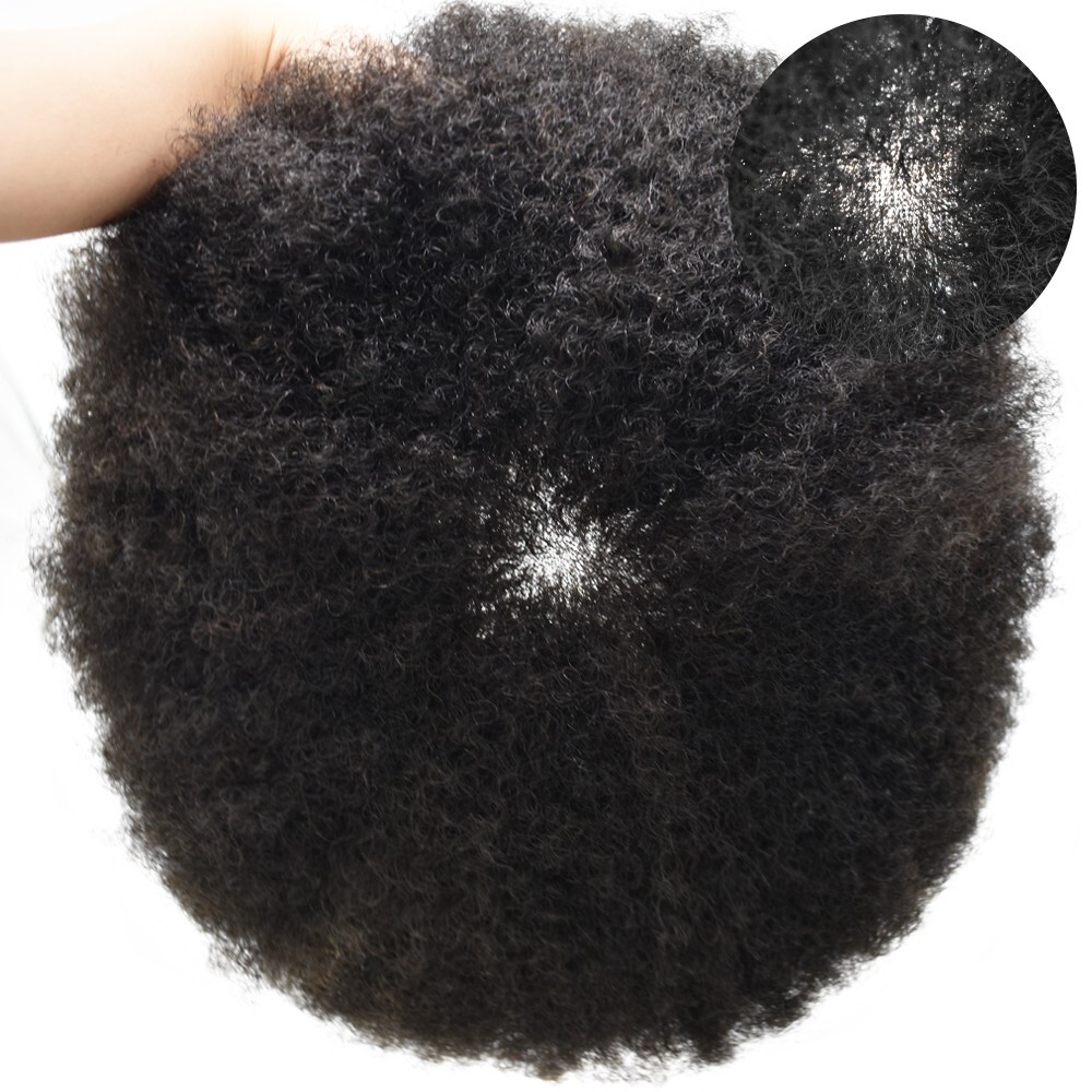 Afro Toupee for Black Men Durable Mono Afro Weave Kinky Curly Mens Wig Hair Unit
