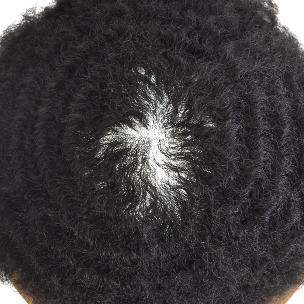 Afro Curl Mens Toupee Full Poly African American Hair System Replacement for Men