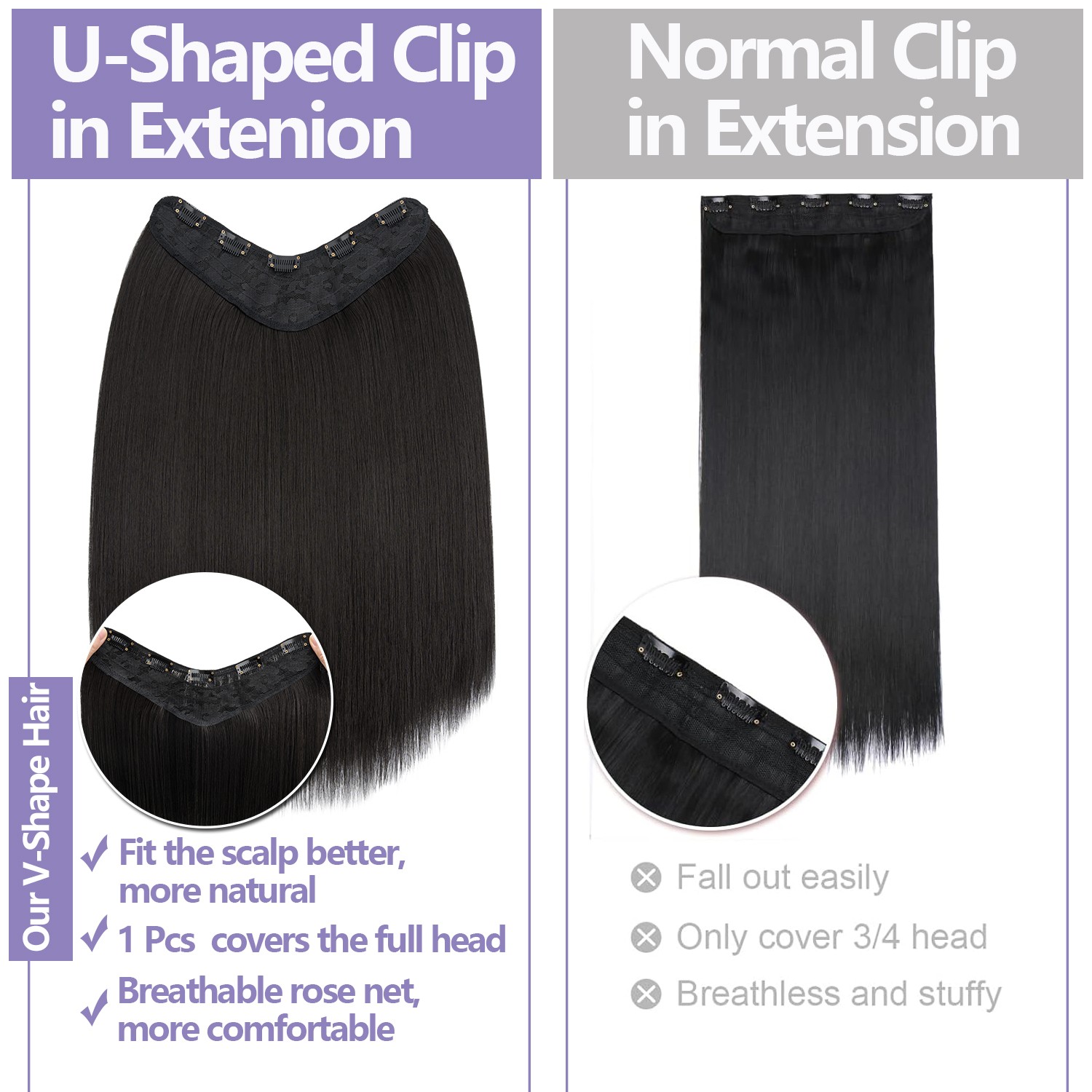 1PCS THICK 100% Real Natural Clip in AS Human Hair Extensions Full Head Straight