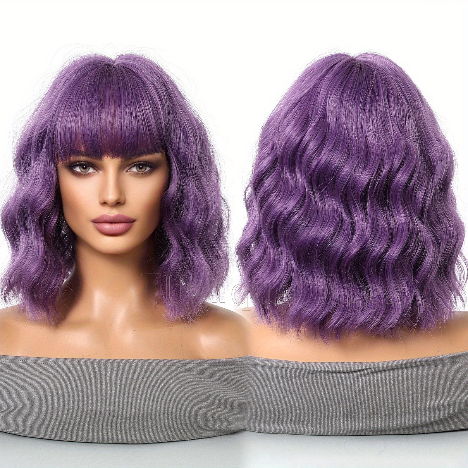 14in Colorful Short Wavy Bob Wig Bangs Synthetic Hair Wig Cosplay Party Fashion
