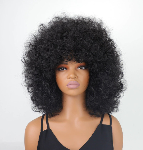 Afro Fluffy Curly Wavy Black Color Synthetic Hair Wig Women Soft Natural Party