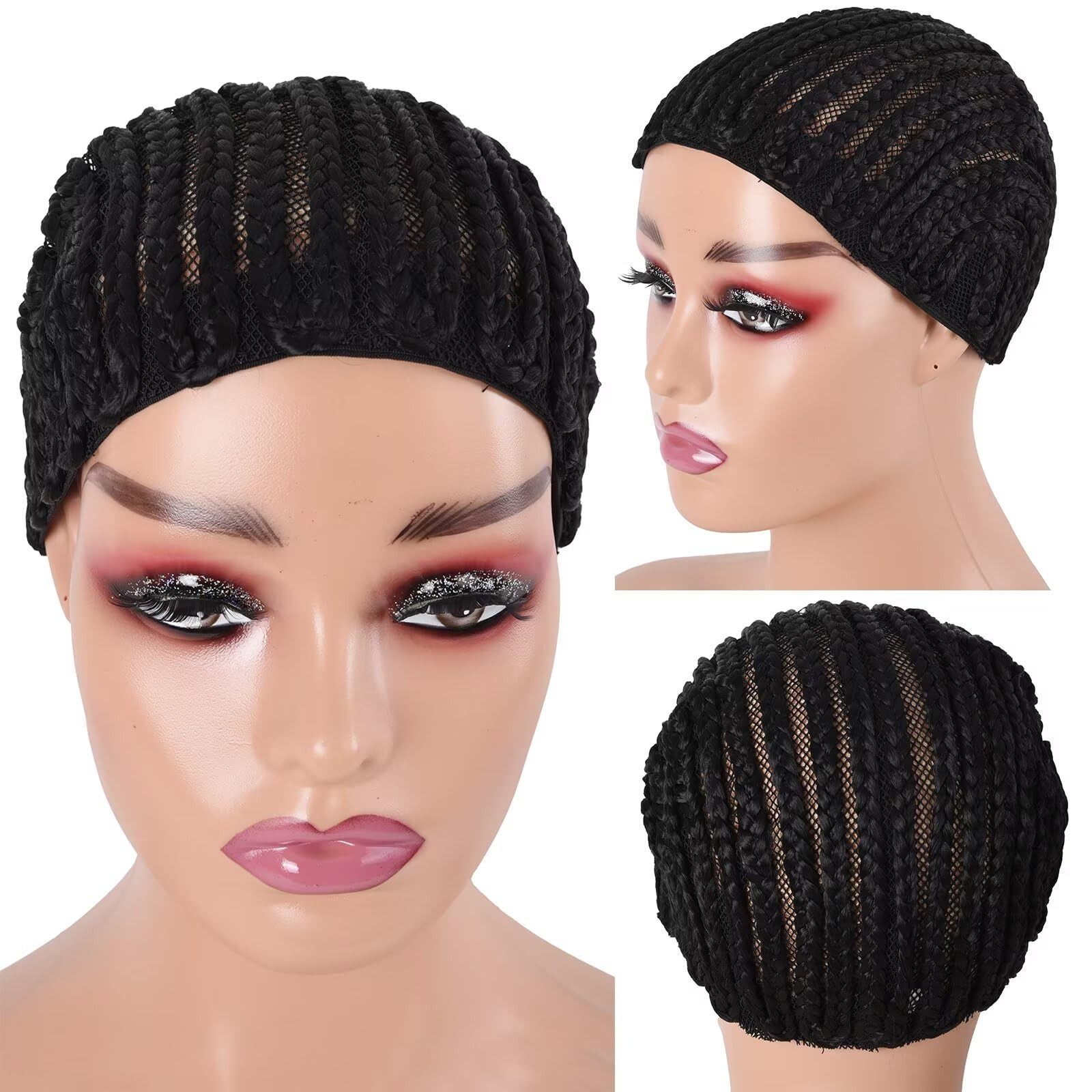 Royota Braided Wig Cap For Crochet Hair Braids Breathable Medium, Black