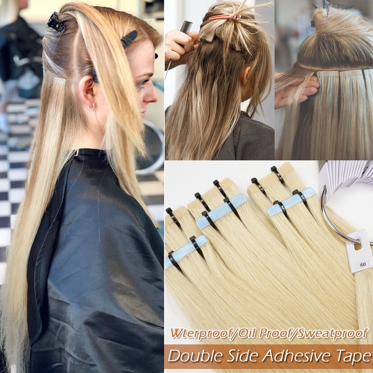 Tape in Hair Extensions Real Human Hair Invisible Skin Wefts Premium Remy Thick